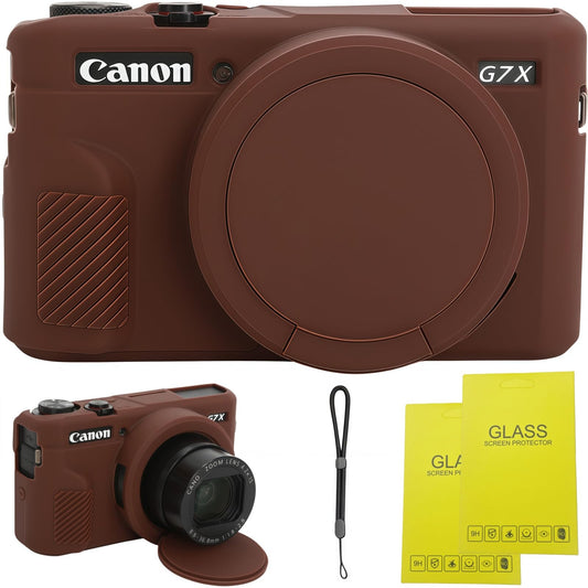 Case for Canon G7 X Mark II Camera, Soft Silicone Protective Case with Improved Down-Open Design, Lens Fully Clear, Includes 2 Screen Protectors & 1