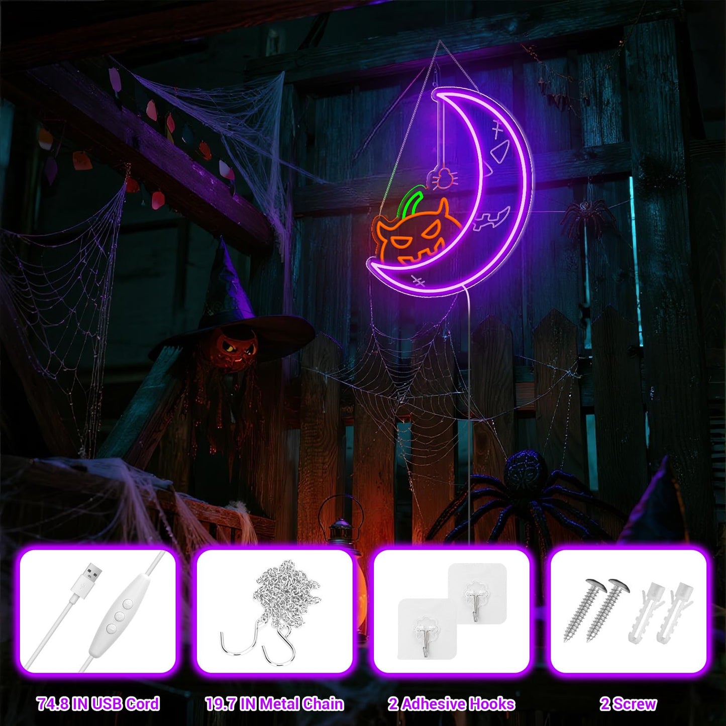 Halloween Pumpkin Moon Window Lights Decorations Indoor, Pumpkin&Moon Themed Neon Sign Decor LED Neon Lights for Wall Decor, Decorating Windows