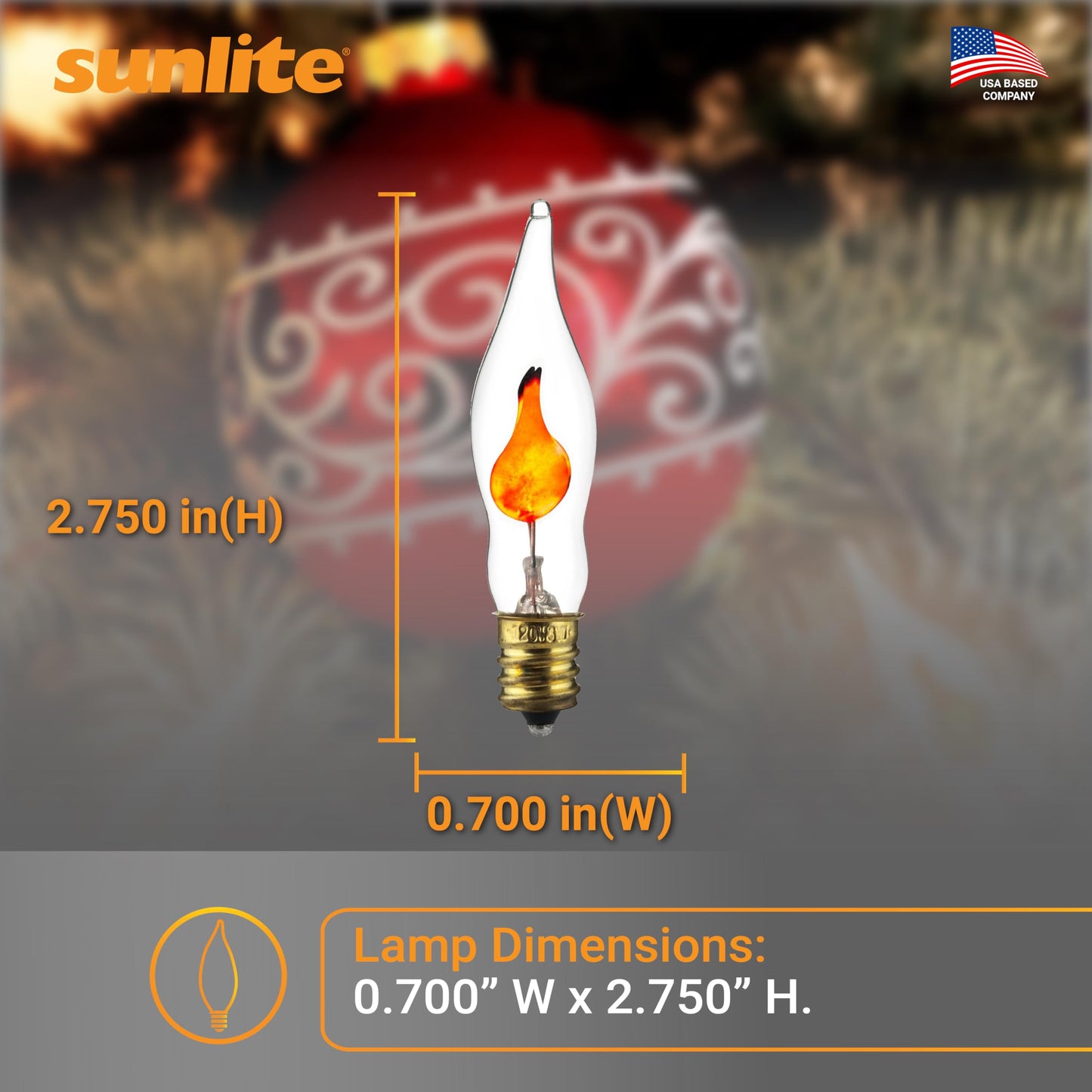 Sunlite Petite Chandelier Flicker Flame Light Bulb Candelabra Base, Orange, for Holiday and Decorative Lighting, E12, Candelabra Base, Clear, 3 Watts