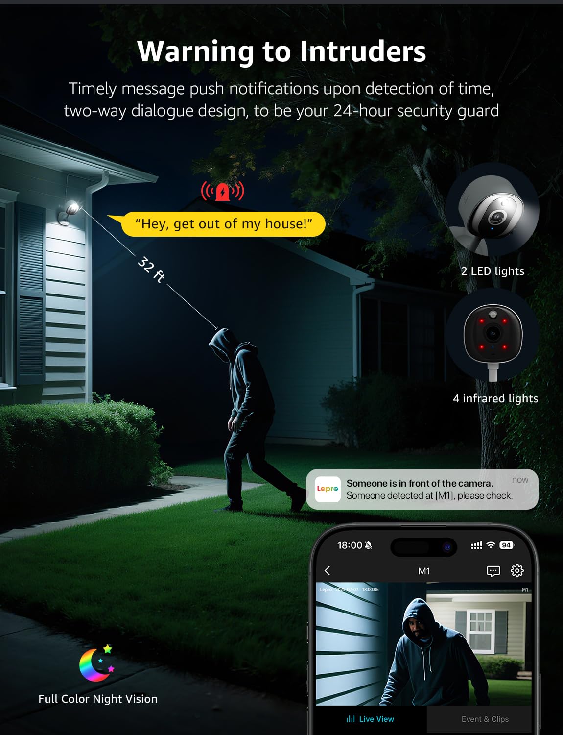 Lepro 2K Security Indoor & Outdoor Camera for Baby Care, Pet Monitoring, Remote Intercom, Night Vision, 2-Way Audio, Cloud & SD Card Storage (SD Card
