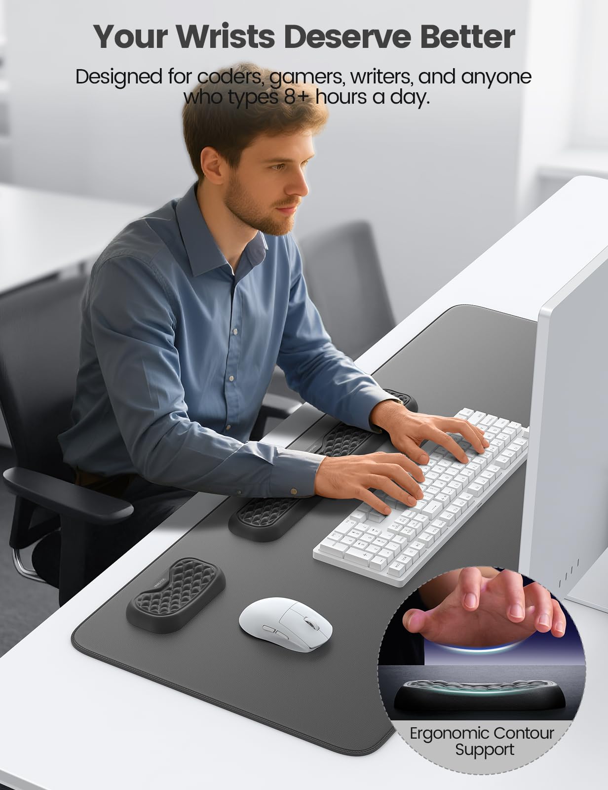 Vaydeer Wrist Rest for Keyboard and Mouse with Desk Mat, 3-in-1 Computer Ergonomic Wrist Support Set, Memory Foam Extended Desk Pad for Typing