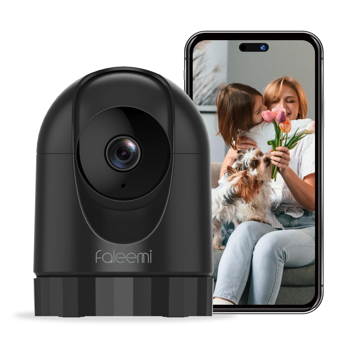 faleemi 2K Pan/Tilt Indoor WiFi Security Camera with Motion Detection & Auto Tracking, Night Vision, 2-Way Audio, Siren, SD/Cloud Storage (2, Black)