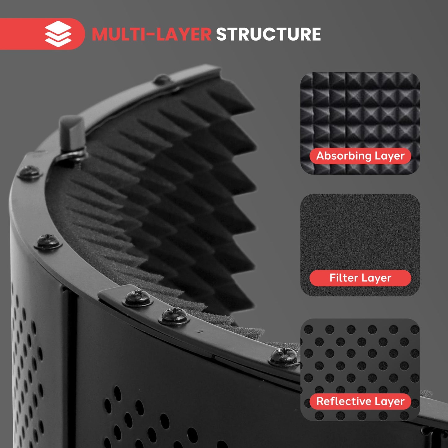 Pyle Microphone Isolation Shield with Soundproof Foam, Portable Vocal Recording Booth for Studio & Podcast, Adjustable Folding Acoustic Panels, Shock