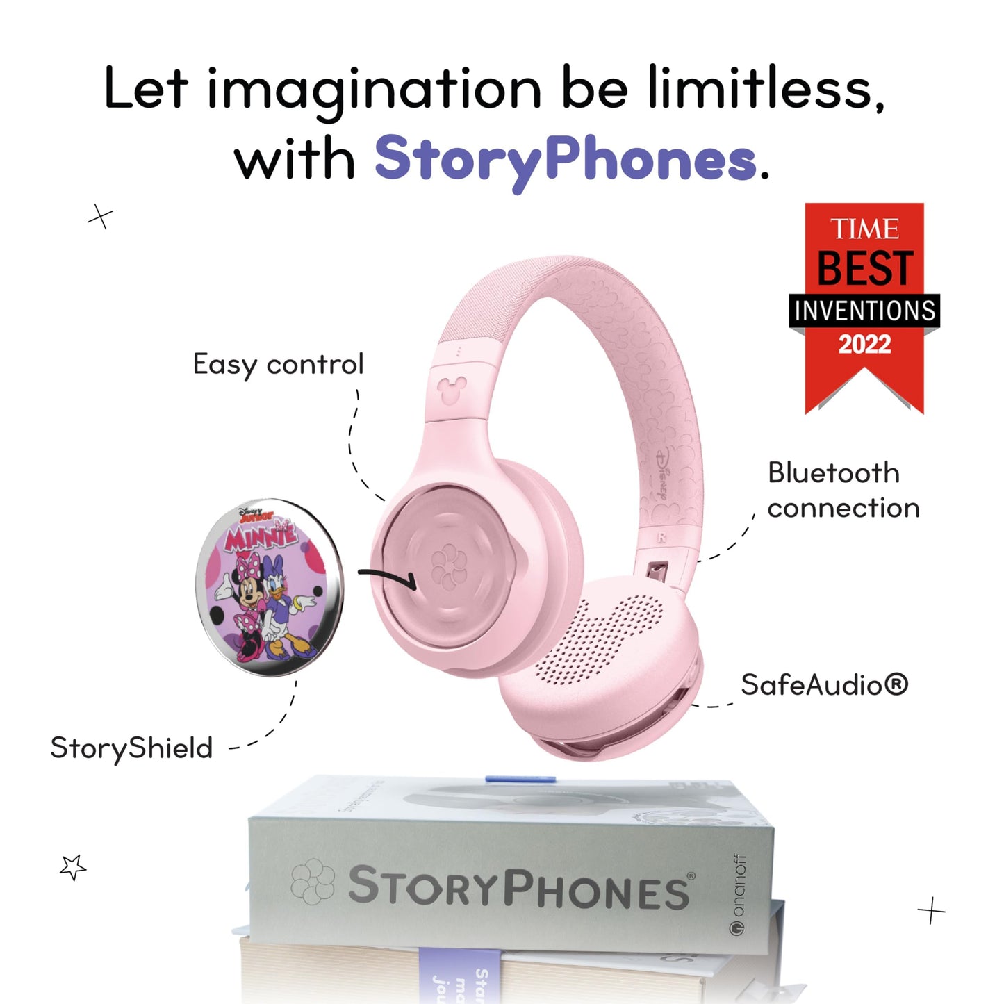 STORYPHONES Disney Kids Bluetooth Foldable Headphones: Use Wired or Wireless for Travel, Education, and Screen-Free Entertainment | Includes Minnie
