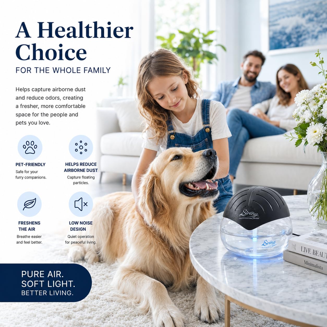 Sirena Twister Air Purifier (Black) - Water Filter Air Washer For Home and Office - Essential Oil Aroma Diffuser With LED Night light - Small Air