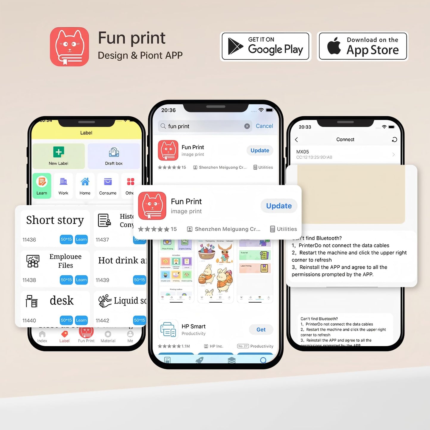 Cabaro Mini Printer Sticker Thermal Printer with 3 Rolls Paper, Bluetooth Portable Phone Print Pods,Study Sticker Maker for Pictures, Photos