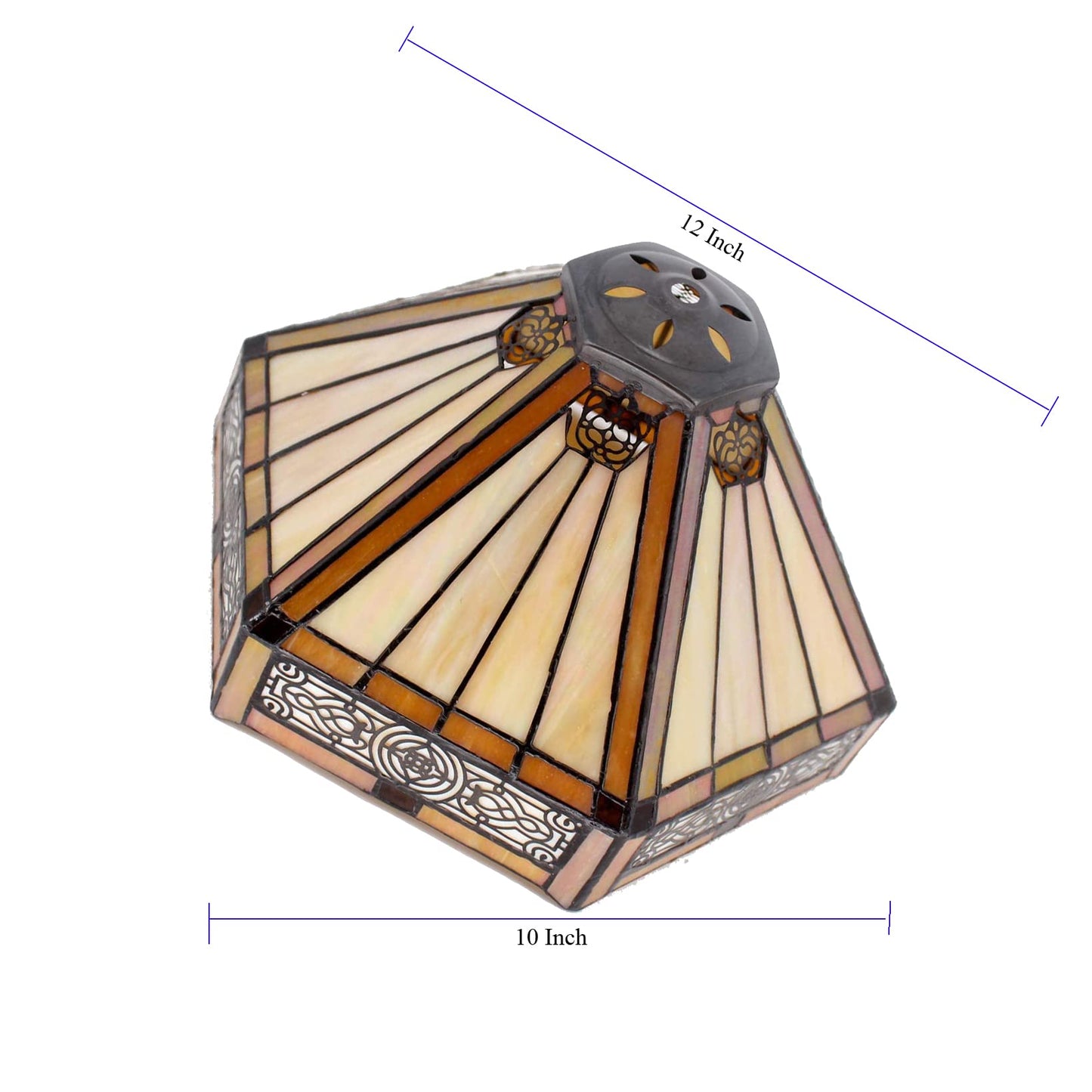 WERFACTORY Tiffany Lamp Shade Replacement 12X10X6 Inch Yellow Hexagon Stained Glass Mission Lampshade Only with Cap fit for Table lamp Pendant Light