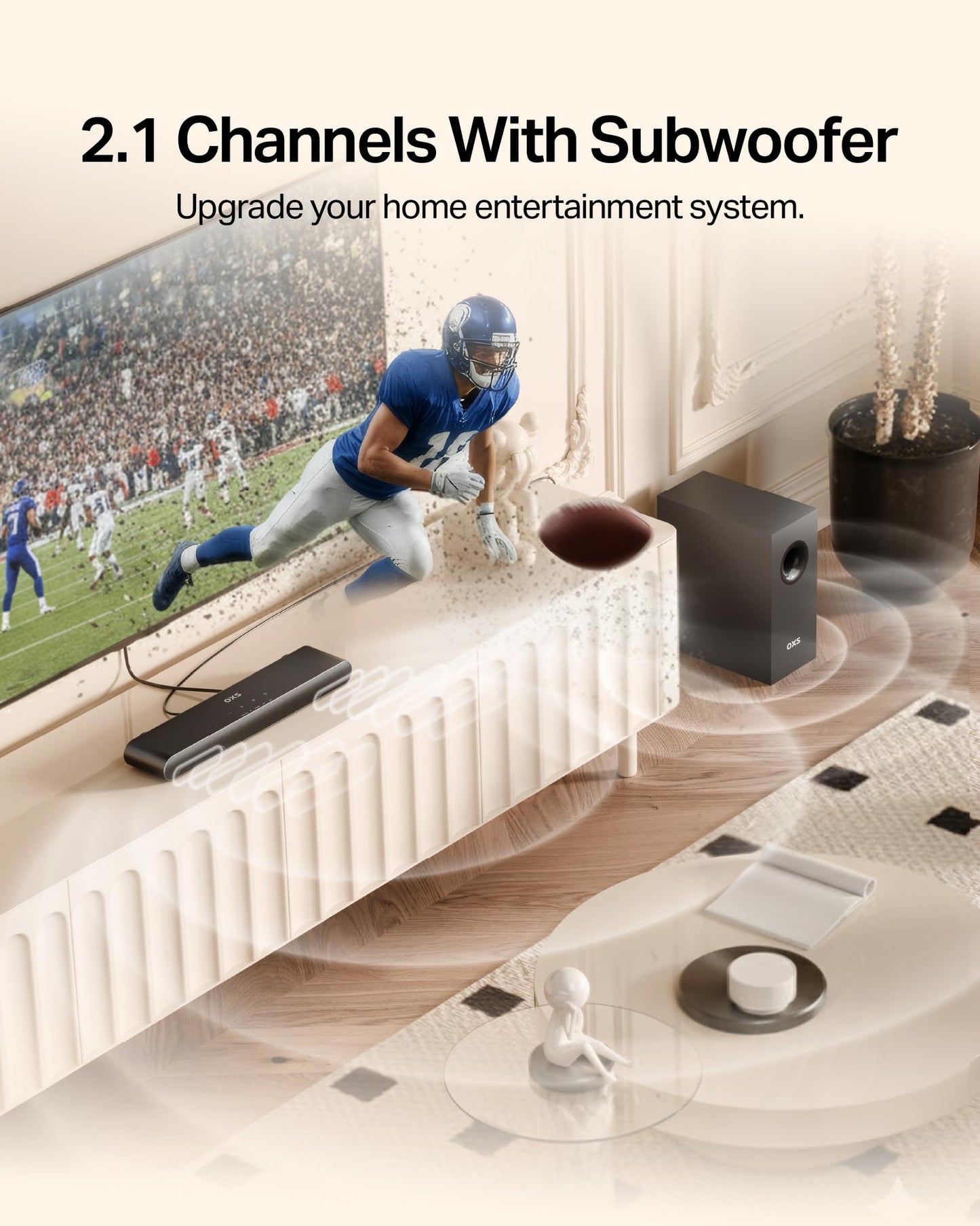 OXS S21 2.1 Channels Sound Bar with Subwoofer, Precision Sound with Deep Bass,240W Power, 3 EQ Modes, for Home Theater/Music/Game, for TV, PC, Xbox