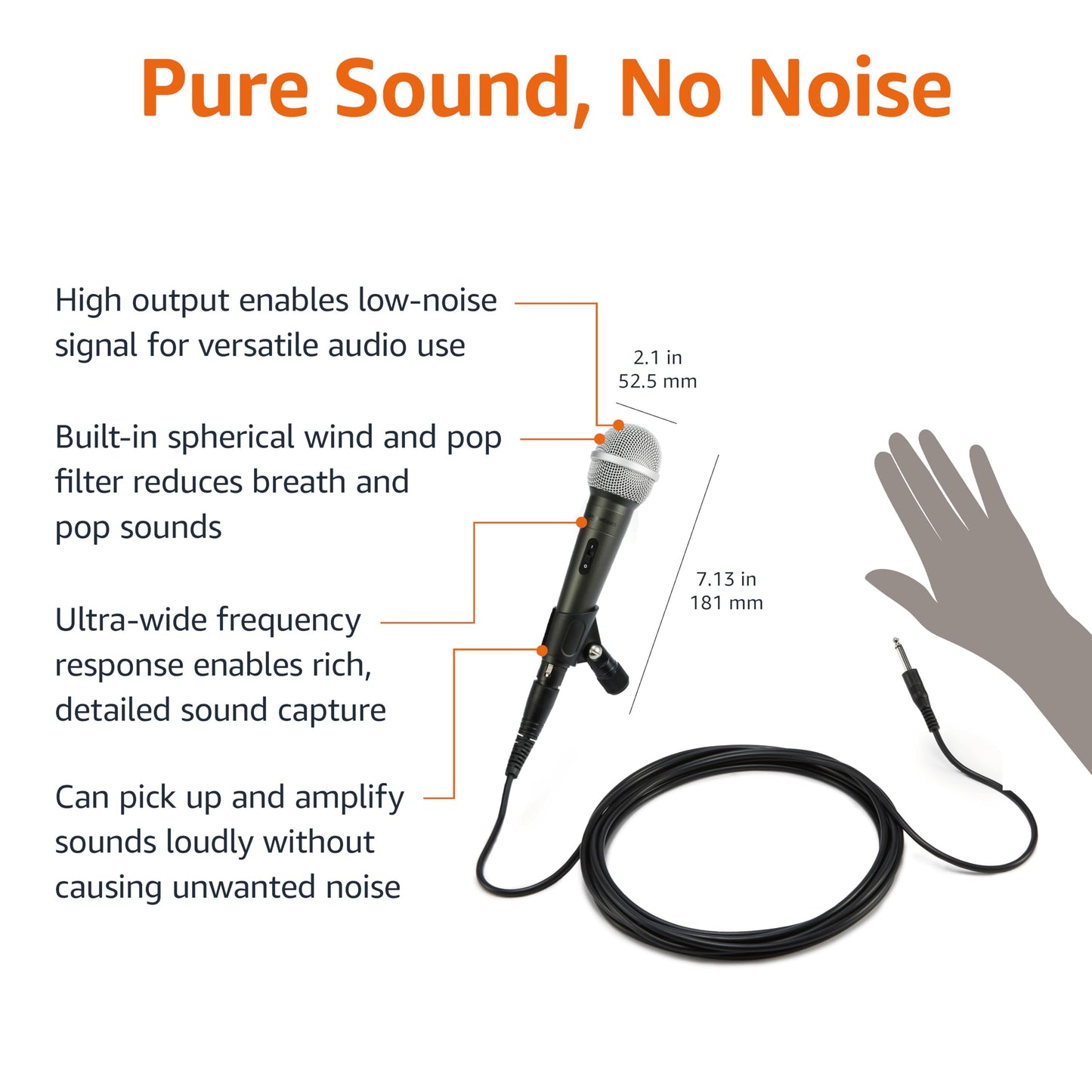 Amazon Basics Dynamic Vocal Microphone with Cable for Podcasting, Recording, Broadcasting, Live Performance, Karaoke, Cardioid Pattern