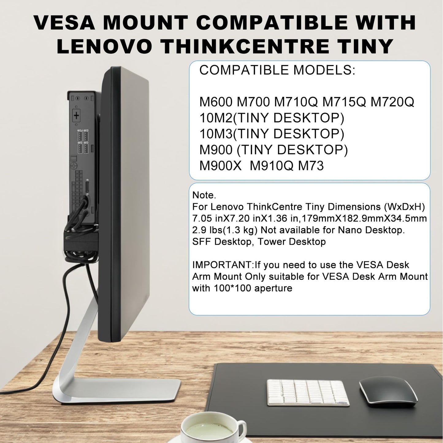 2 Pack Mini PC VESA Mount Compatible with Lenovo Thinkcentre Tiny M90qGen2, M80q Gen3, M90q Gen3, M90q Gen2, M70qGen2, M60e, M75qGen2, Under Desk