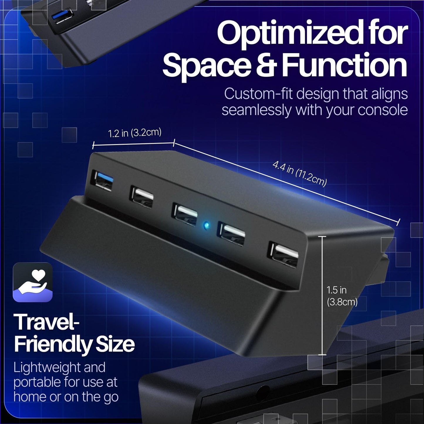 TNP 5 Port USB Hub for PS4 Slim Edition - USB 3.0/2.0 High Speed Extender Adapter Accessories Expansion Hub Connector Splitter Expander