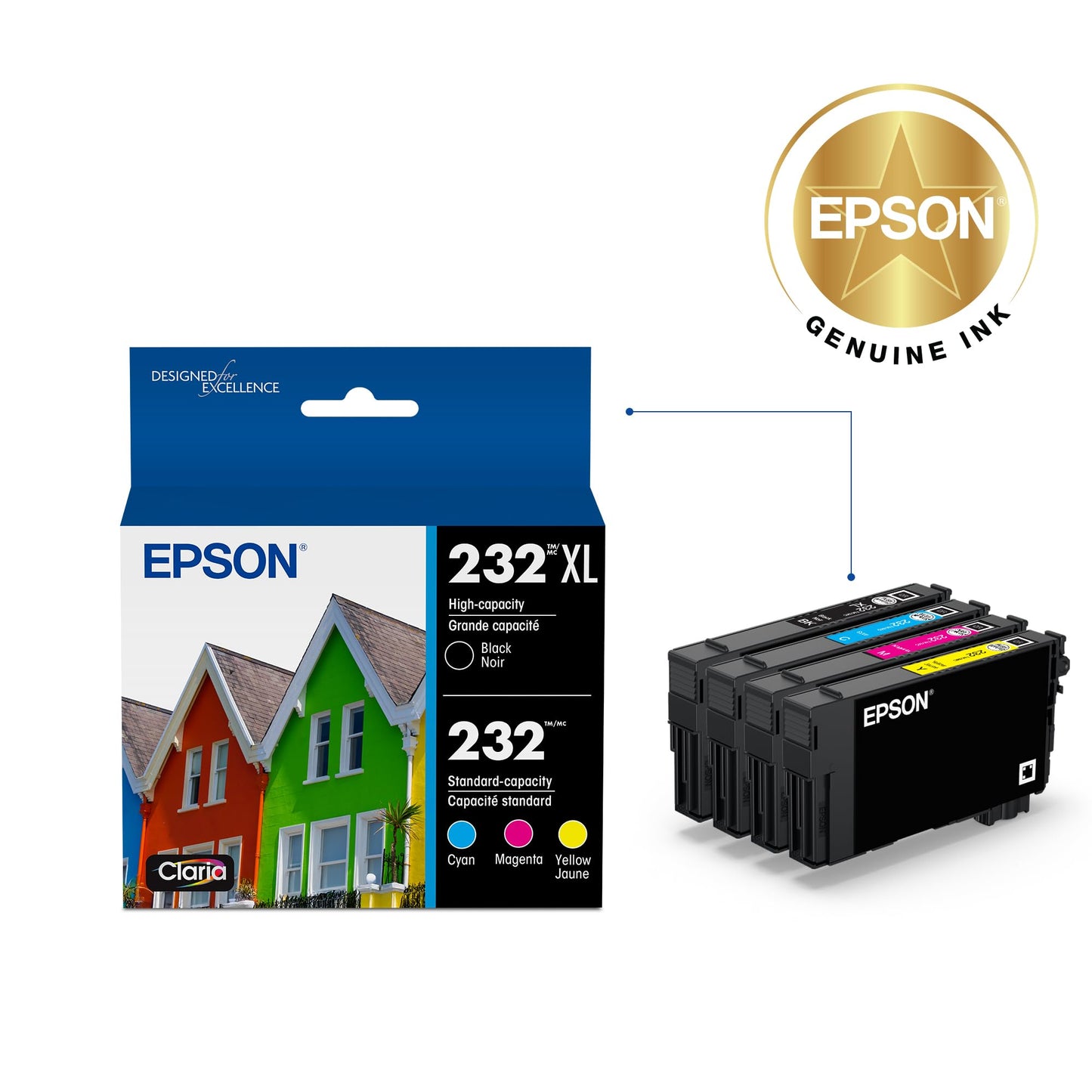 EPSON 232 Claria Ink High Capacity Black & Standard Color Cartridge Combo Pack (T232XL-BCS) Works with WorkForce WF-2930 ,2950 and Expression XP-4200