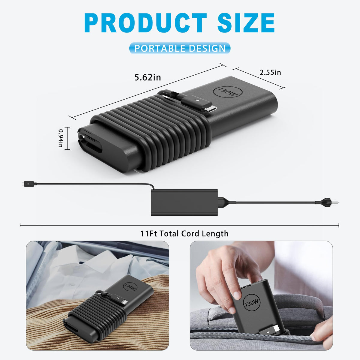 NELEBUTO 130W USB C Laptop Charger Compatible with Dell XPS