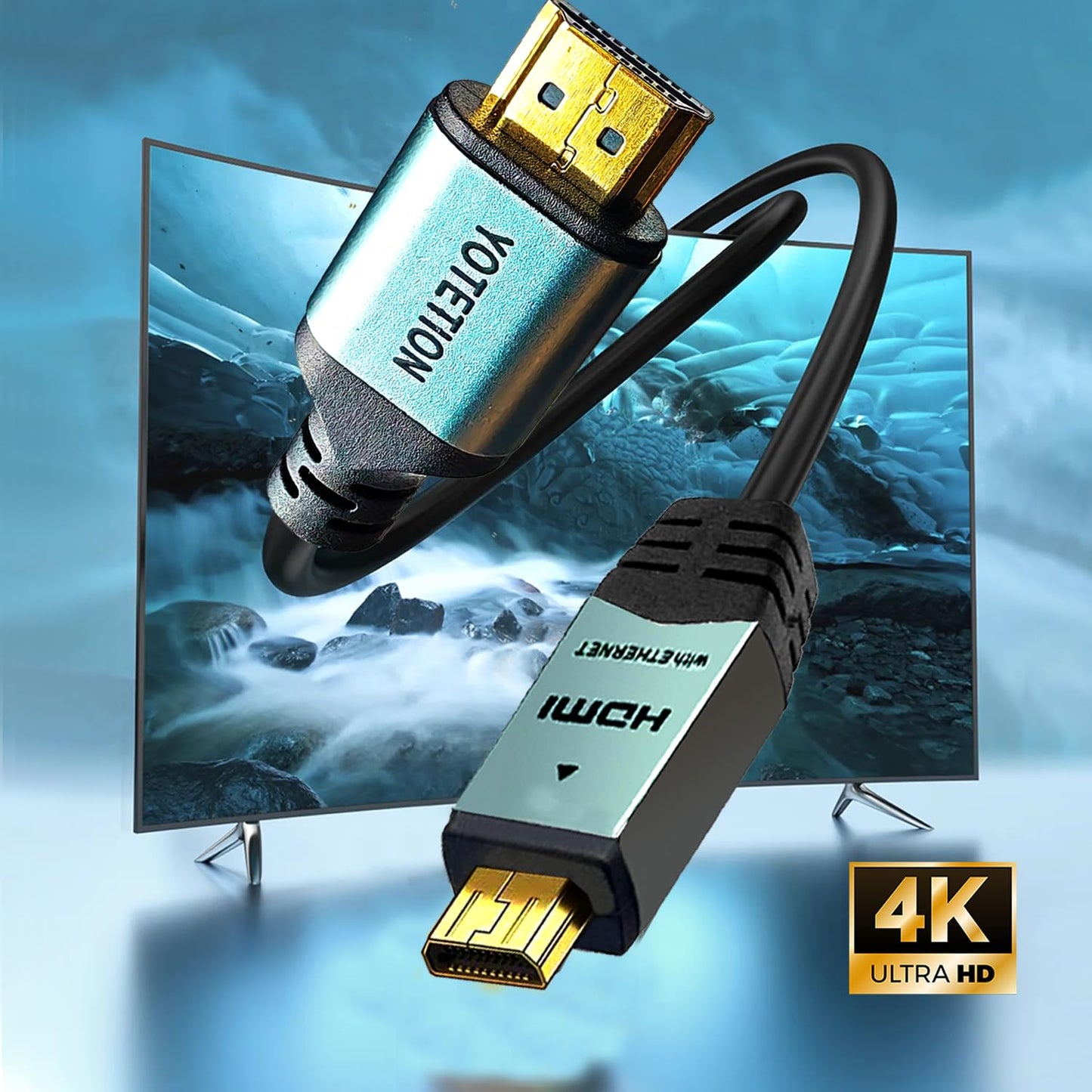 YOTETION 4K Micro HDMI to HDMI Male Cable 50FT Adapter, 4K@60Hz HDR Compatible for GoPro Hero, Canon/Nikon/Sony Zfc, Camera, Raspberry Pi 4, Video