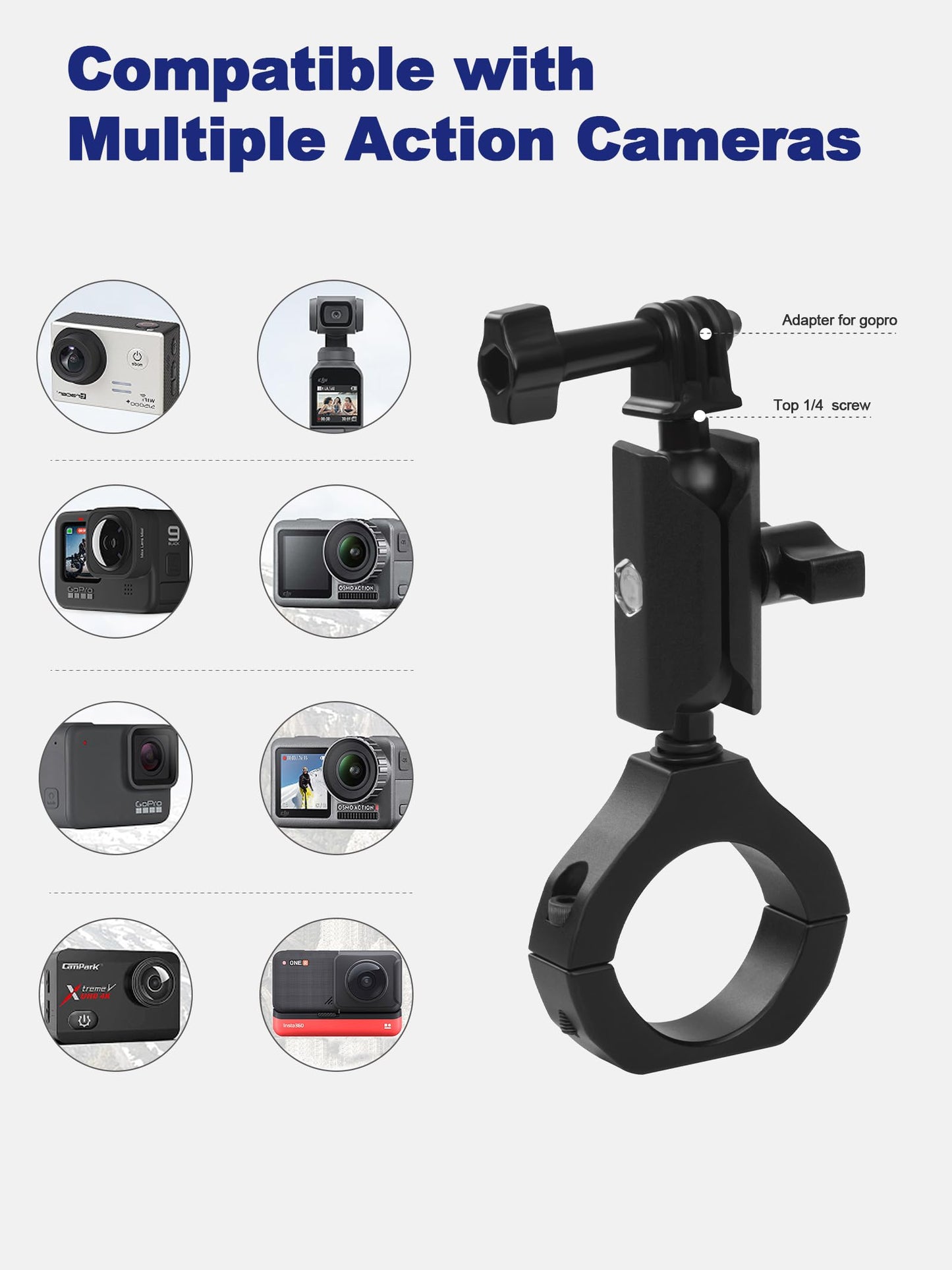 UTV Camera Mount for 1.75"-2" Roll Cage Mount - Compatible with GoPro, Mevo Start & More - Easy to Install Action Camera Accessories on Polaris RZR