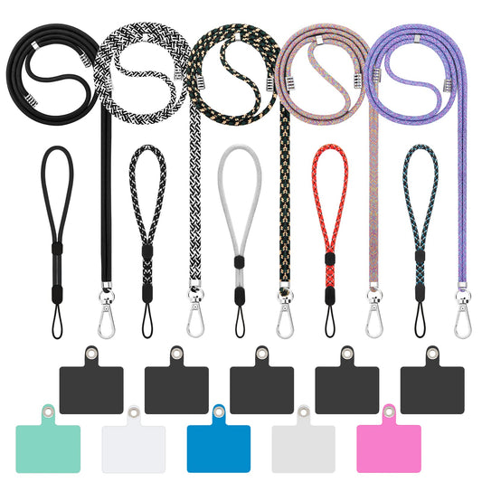 Tsocent Cell Phone Lanyard, Universal 5× Phone Crossbody Lanyard for Around the Neck, 5× Wrist Phone Strap and 10× Mixed Colors Patch Compatible