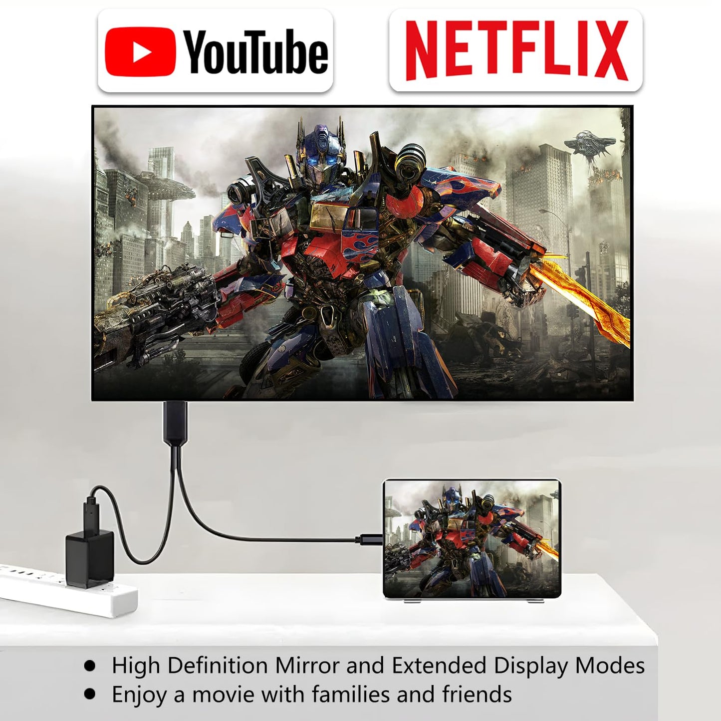ECDREAM USB-C to HDMI Adapter, 6Ft Wired Screen Mirroring Cable with 2-in-1 Display & Charging for MacBook Pro/iPad Pro/Chromebook/S-amsung Phones