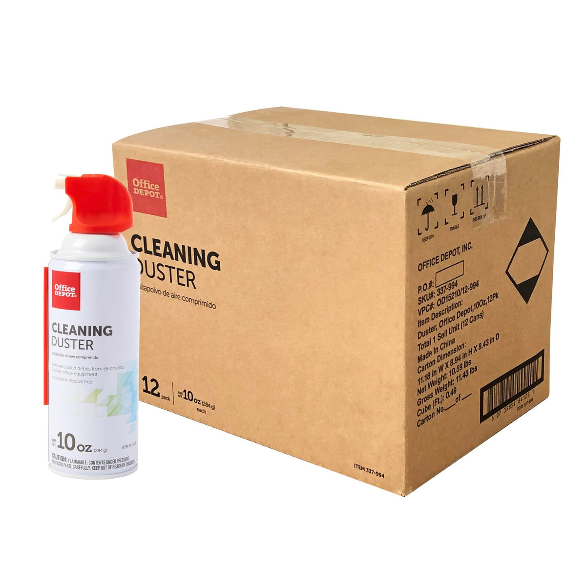 Office Depot Cleaning Duster, 10 Oz Compressed Canned Air for Electronics, Keyboard Cleaner for Computer, Laptop, PC, Printer, Office Equipment