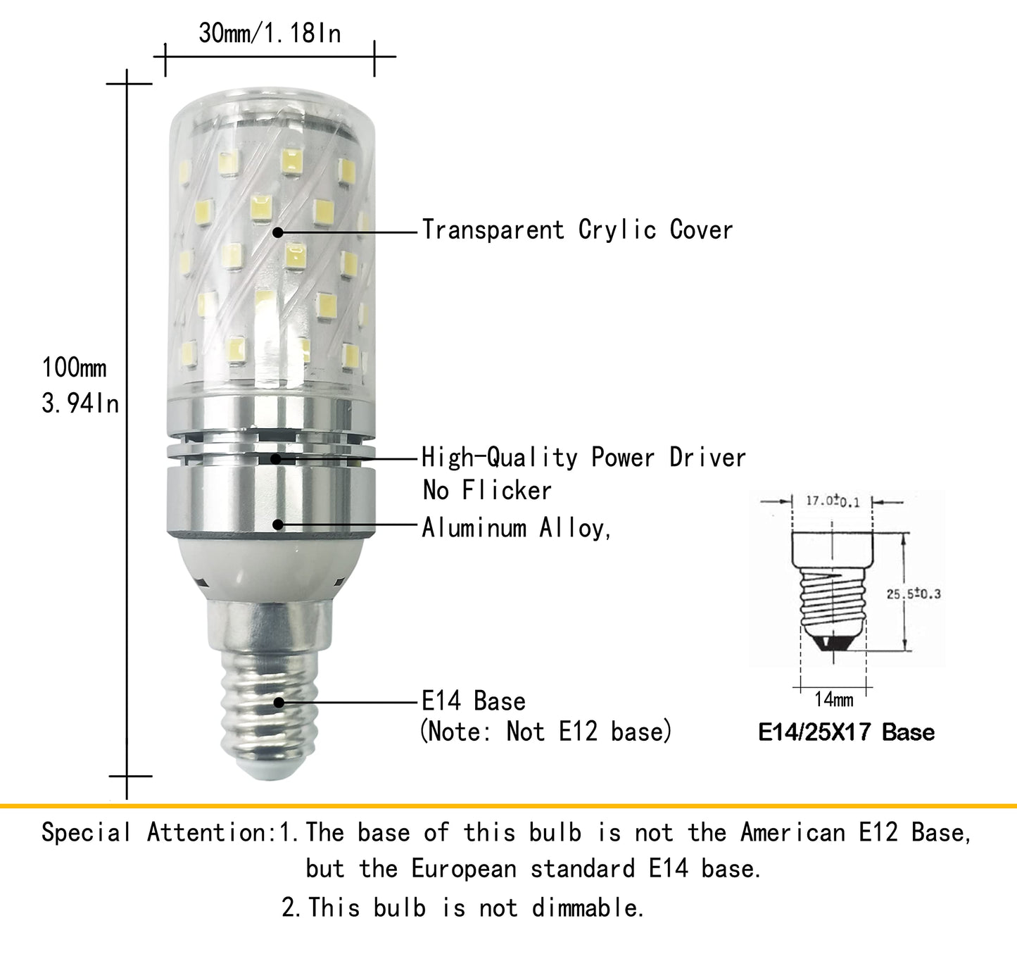 CTKcom 12W E14 LED Candelabra Light Bulb,E14 Base Corn Bulb,100 Watt Equivalent Chandelier Bulbs Daylight White 6000K,AC85-265V 1400LM Lights Bright