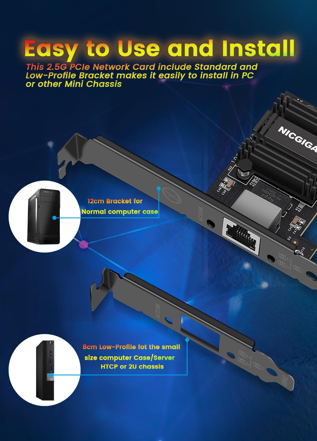 NICGIGA 2.5G Base-T PCIe Network Adapter, Realtek RTL8125B 2.5Gbps/1Gbps/100Mbps PCI Express Gigabit Network Card Convert to Ethernet RJ45 LAN Port