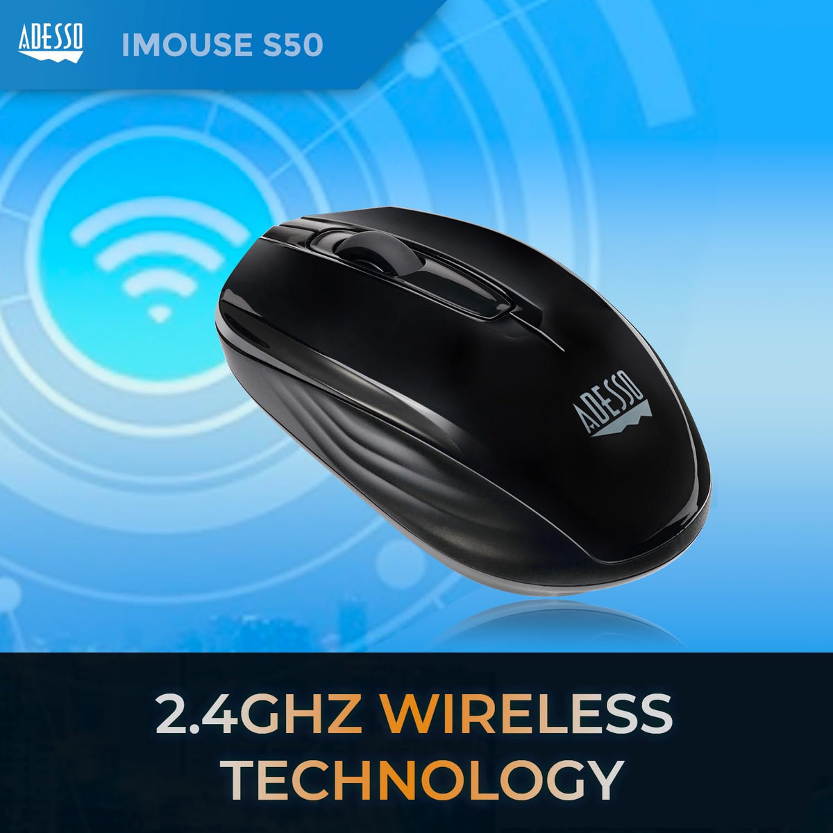 Adesso iMouse S50 Wireless Mini Mouse, 24GHz, Black