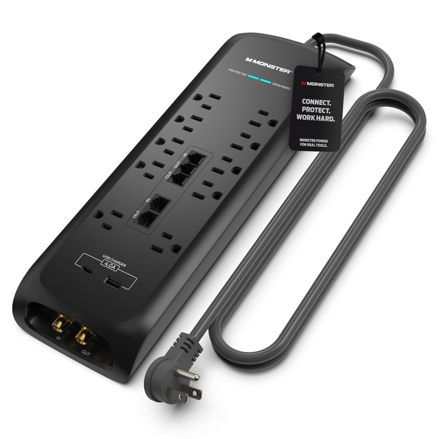 Monster Power Surge Protector w/ 4050 Joule Rating - Heavy Duty 6 FT Surge Protector Power Strip w/ 10 Outlets, 2 USB, 2 Coax, 2 Ethernet Ports