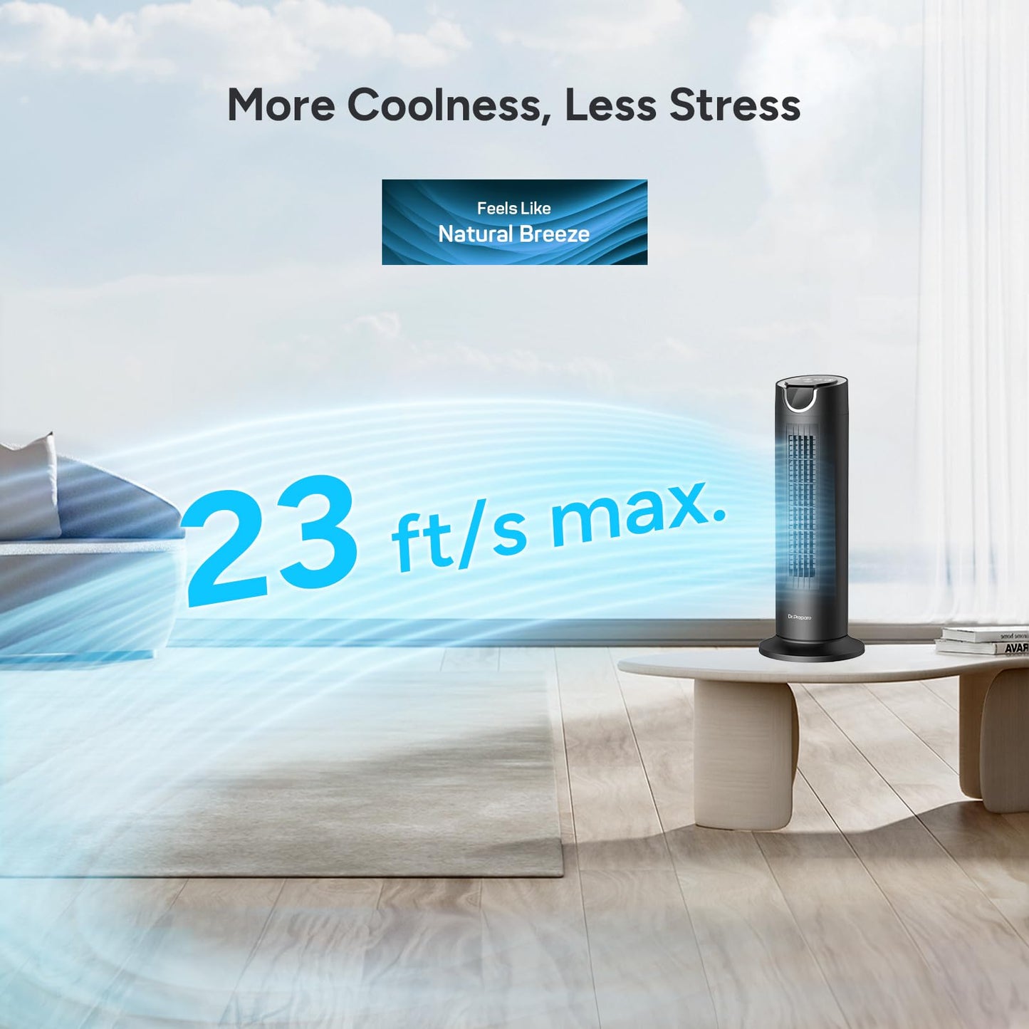 DR.PREPARE Tower Fan for Bedroom, 25 dB Quiet DC Bladeless Fan with Remote, 8 Speeds, 1-8H Timer, 80° Oscillating Fans for Indoors, 16 Inch Portable
