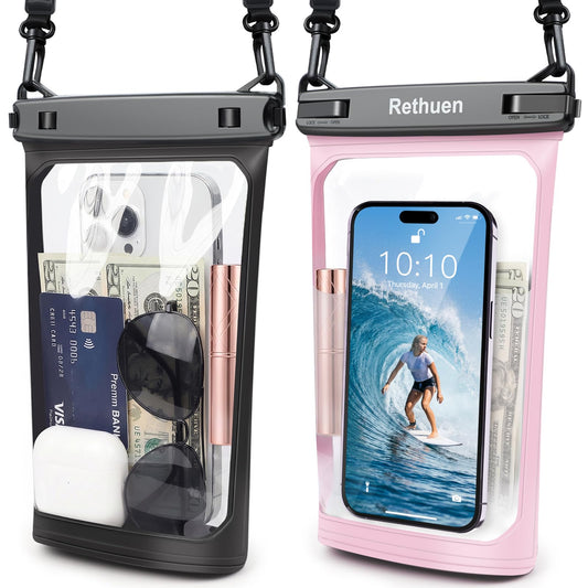 Rethuen Large Floating Waterproof Phone Pouch, 2Pack Cell Phone Dry Bag for iPhone 17 16 15 14 13 Pro Max Galaxy S24 S23 S22 All Phones, Float Water