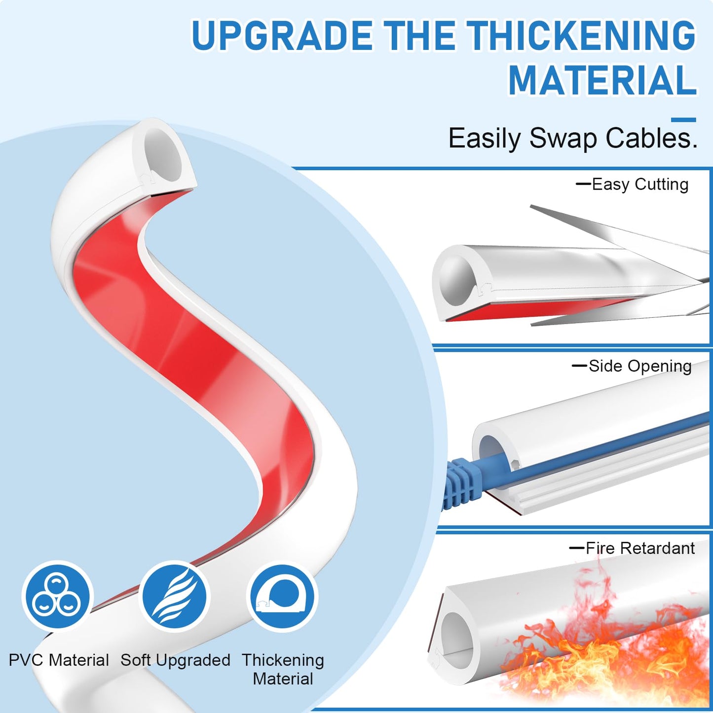 Wall Cable Hider, Flexible Wire Cord Management Self-Adhesive Cord Covers for Wires on Wall, Side Open One Cord Cable Raceway Wire Cover for Cords