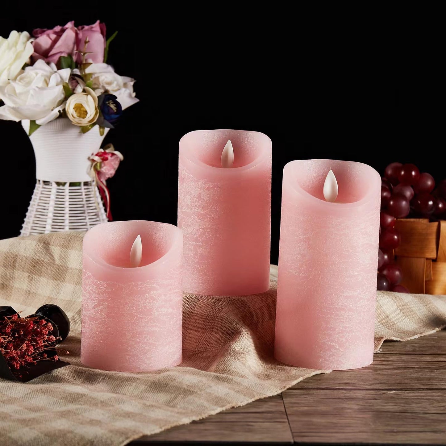 Oulex Flickering Pink Flameless Candles with Battery Operated Remote Control,Velas Artificiales para Decoracion Candels,Realistic LED Candles