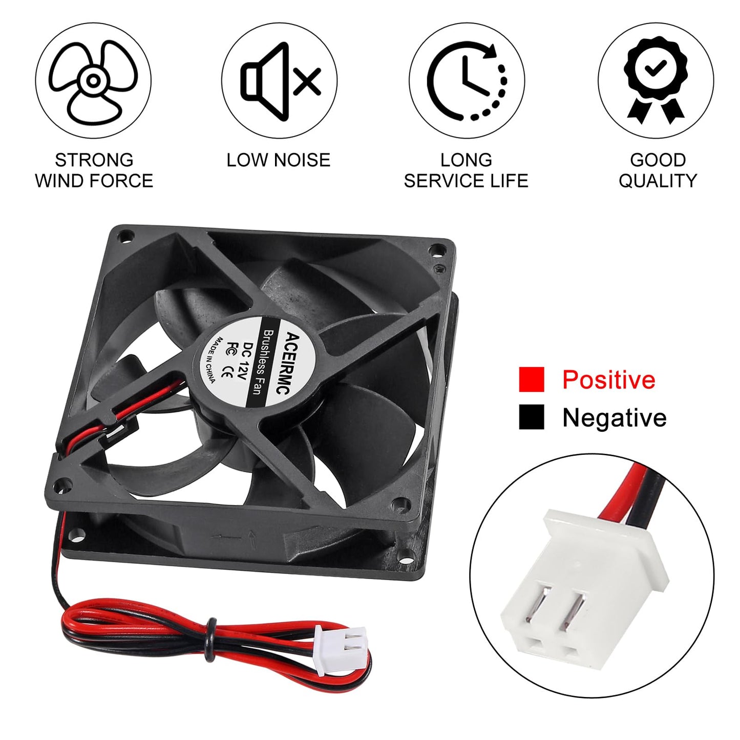 ACEIRMC 2pcs 9225 92mm x 25mm 12V DC Brushless Computer case Fan 12 Volt 2Pin Dual Ball for DIY Cooling Ventilation Exhaust Projects (Double Ball