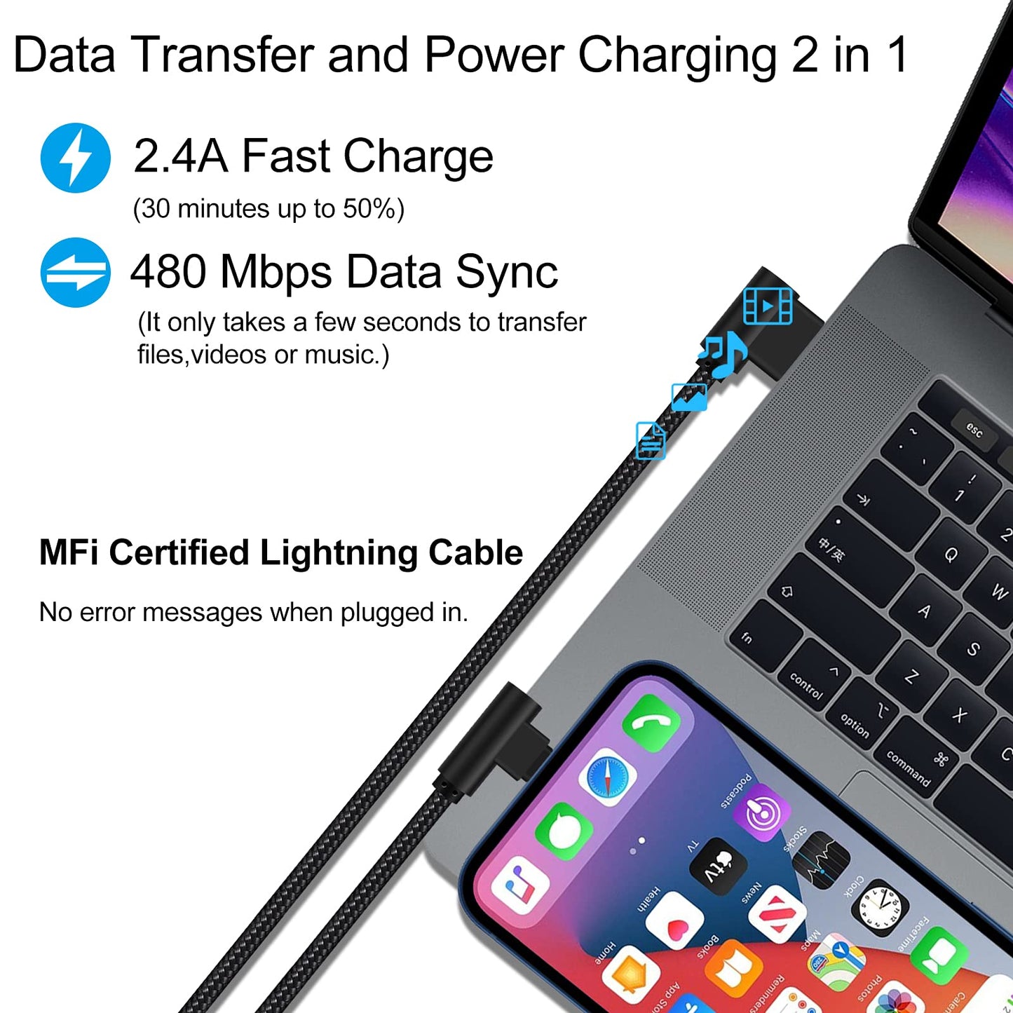 Osecet iPhone Charger 3 feet MFi Certified 3 Pack 90 Degree Nylon Braided Lightning Cable Right Angle Charging Cord for iPhone14 13 12 11 Pro X XS XR…