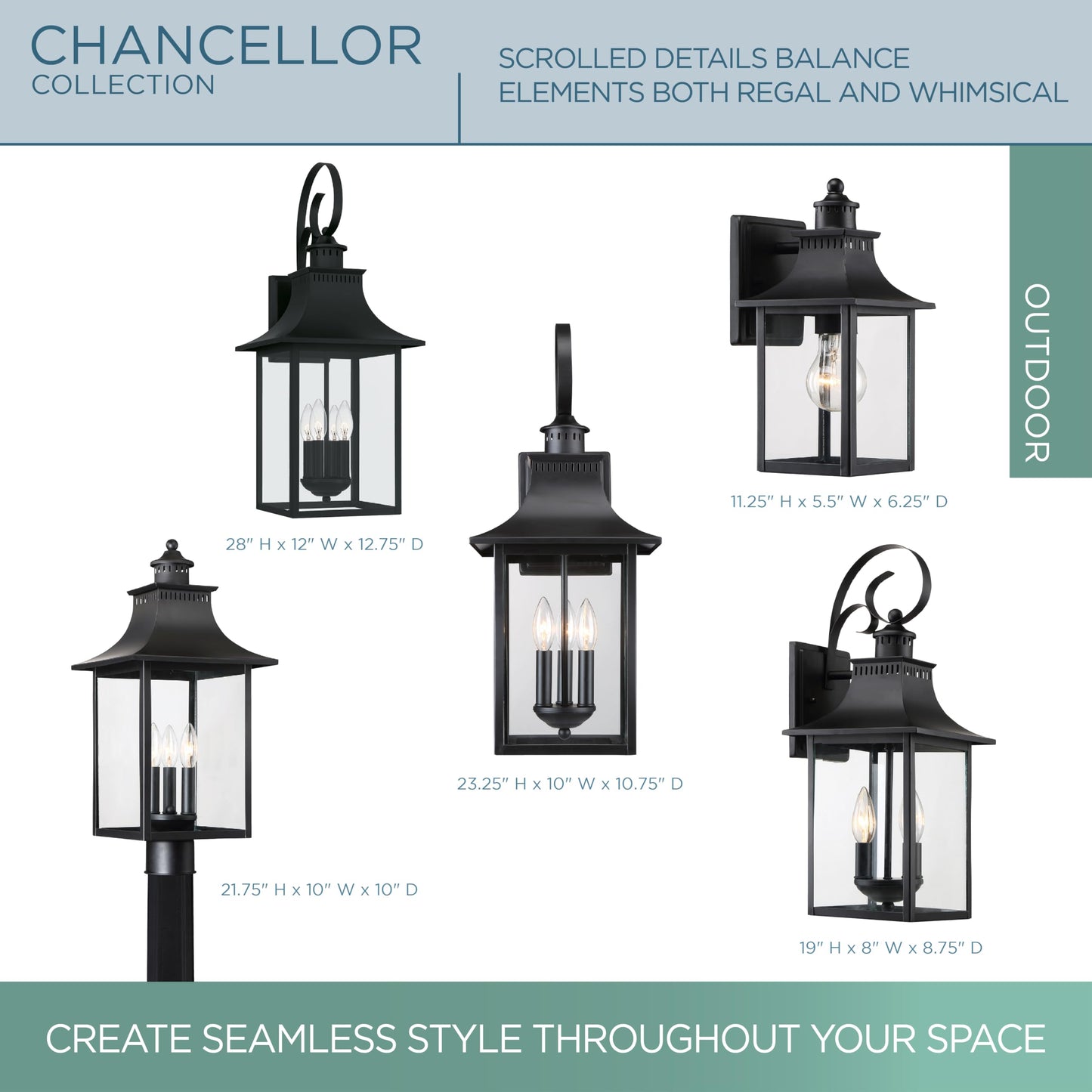 Quoizel Chancellor Outdoor Wall Lantern, 11.5 Inch 1-Light Vintage Wall Sconce, Mystic Black Lantern Wall Light, Clear Glass, Outside Lights