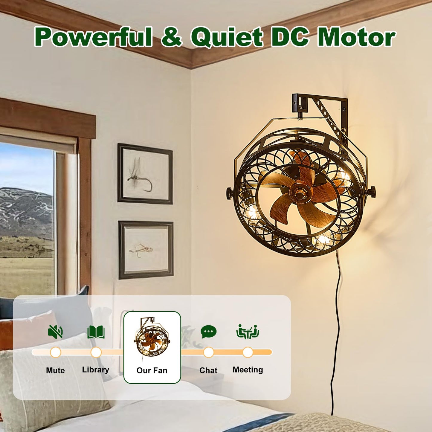 SAYTOP 20" Wall Mount Fan with Lights, Wall Mounted Fan with Remote, 360° Adjustable Tilt Plug In Wall Fan, Indoor Industrial Fan Wall Mount