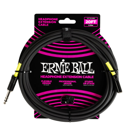 Ernie Ball Headphone Extension Cable 1/4 to 3.5mm 20ft - Black
