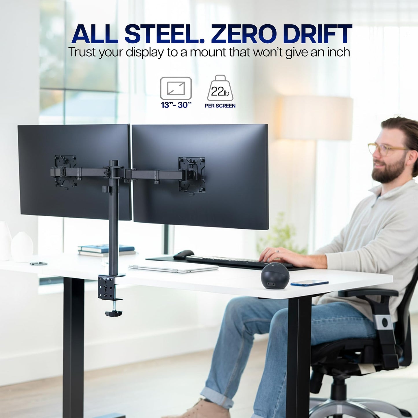 VIVO Dual Monitor Desk Mount, Holds 2 Computer Screens up to 30 inches and 22lbs Each, Heavy Duty Fully Adjustable Steel Stand with C-Clamp