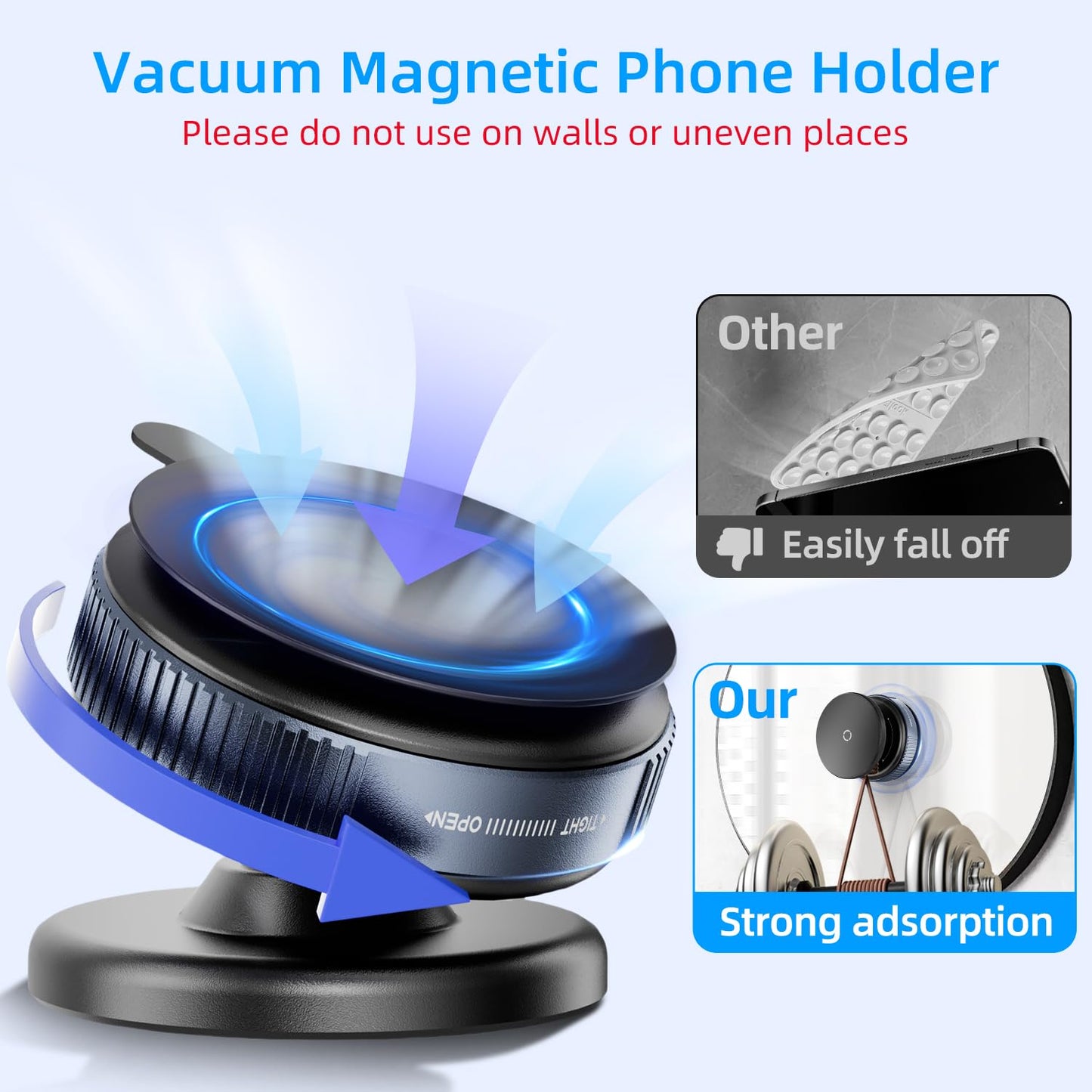 volport 360°Adjustable Vacuum Magnetic Phone Holder, Removable Reusable Suction Cup Cell Phone Mount for Magsafe iPhone Use in Mirror Bathroom Wall