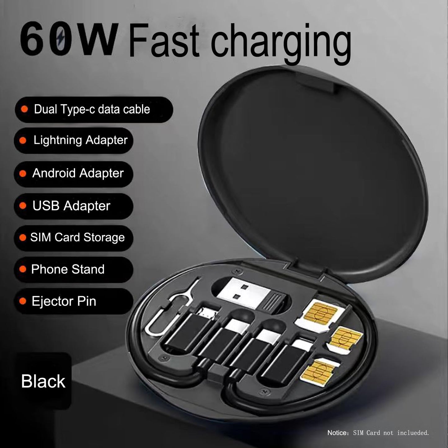 ZALUJMUS Multifunctional Data Cable Storage Box Adaptor for USB-C and Micro-USB Devices Universal Data Transfer Cable (Black)