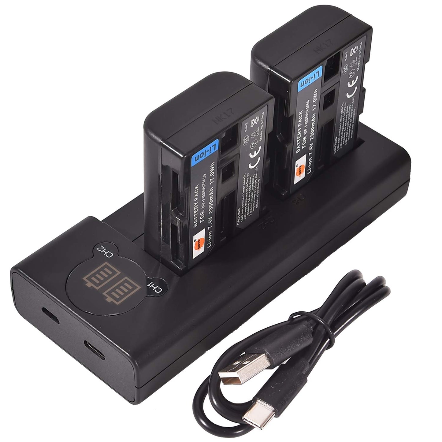 DSTE 2pcs NP-FM50 + Dual LCD Battery Charger Compatible with Sony HDR-HC1 CCD-FRV138 DCR-TRV280 DCR-PC DCR-TRV GV HVL Series Camera and NP-FM30