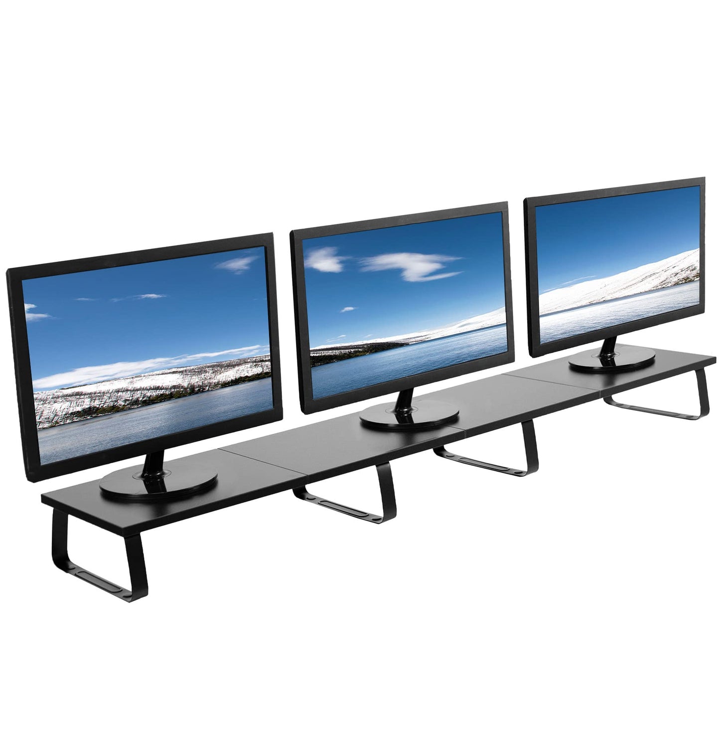 VIVO 55 inch Extra Long Monitor Stand, Wood & Steel Desktop Riser, Multi Screen, TV, Keyboard, Laptop, Ergonomic Desk and Tabletop Organizer, Black