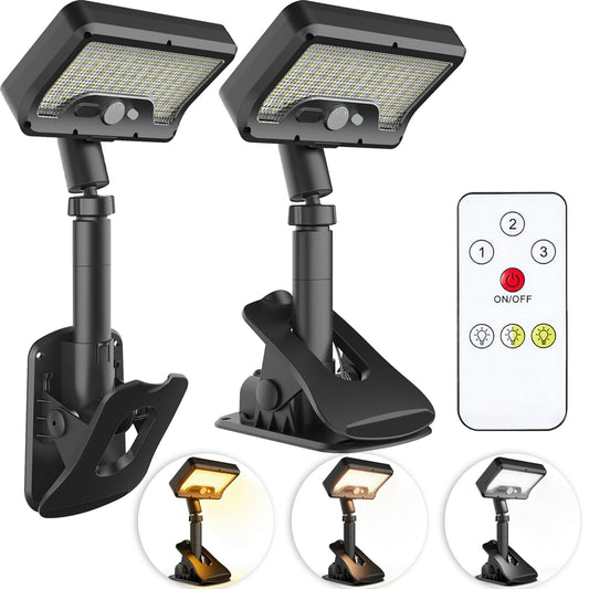 Pacify Clip On Solar Lights Outdoor with Motion Sensor, 92 LEDs 600LM Solar Fence Lights IP65 Waterproof, Adjustable Security Lights for Gutter Deck