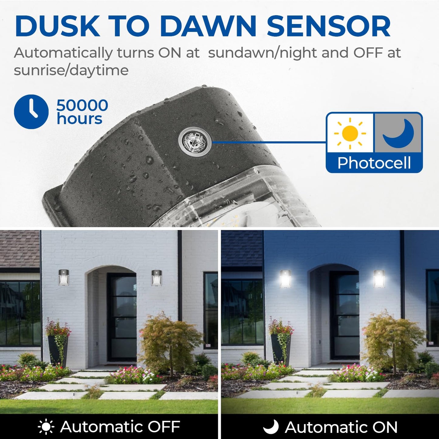CINOTON 26W LED Wall Pack Light with Dusk to Dawn Sensor, 3000LM [100-277Vac] LED Wall Lights IP65 Waterproof Outdoor Security Flood Lighting