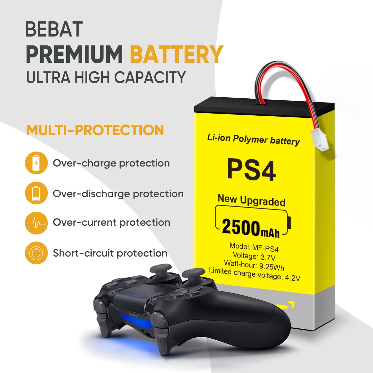 BEBAT 2pcs PS4 Controller Battery,2500mAh Replacement for PS4 Pro Slim Controller 2016 (or Newer) CUH-ZCT2 or CUH-ZCT2U with Tool Kits,NOT Compatible