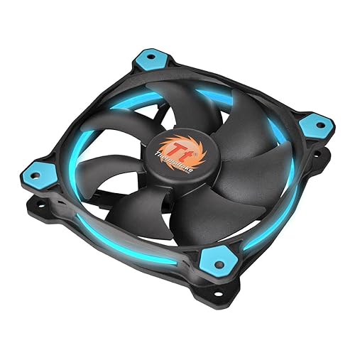 Thermaltake Riing 12 Series Blue High Static Pressure 120mm Circular LED Ring Case/Radiator Fan with Anti-Vibration Mounting System Cooling