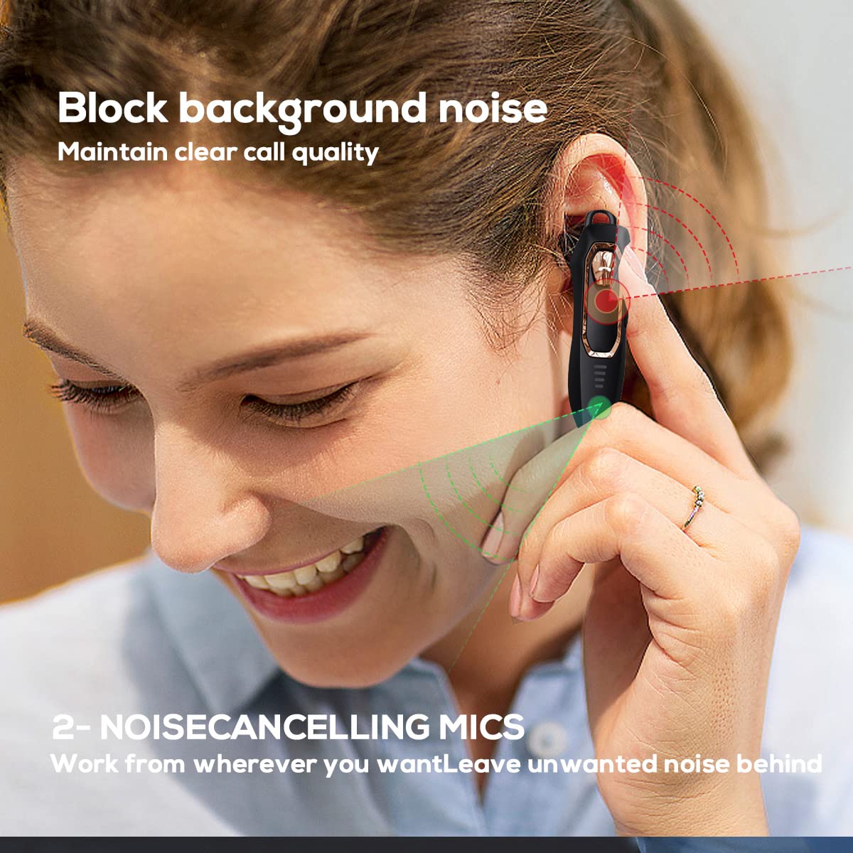 Micool Bluetooth Earpiece, Noise Canceling Trucker Headset, 30H Talking Time, 2 Microphones, Hands Free Bluetooth Earpiece for Cell Phones, Long