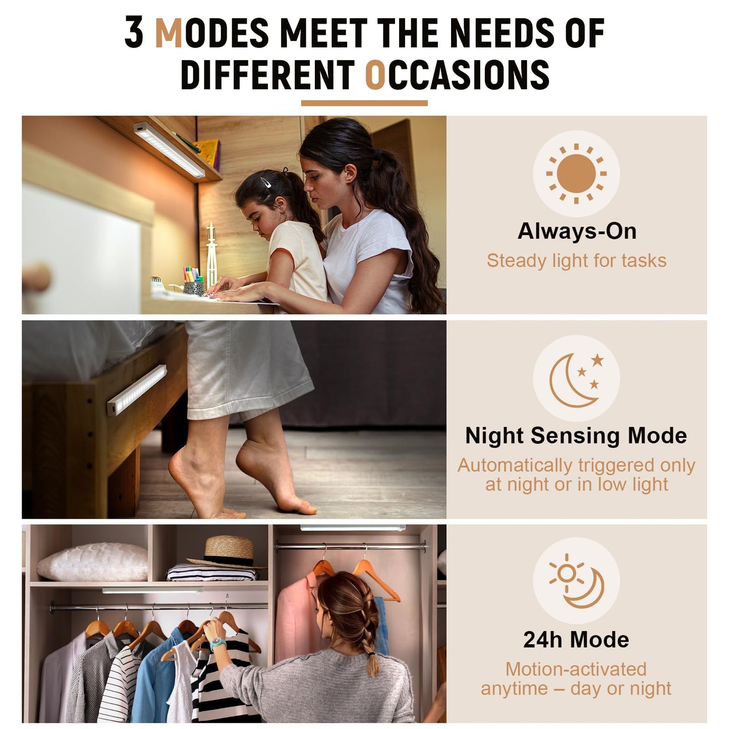 AXHHTVCGY 8inch Under Cabinet Lighting, 2 Pack Pantry Lights Motion sensored,3 Modes & Dimmable Stick-On Wireless Closet Lights for Kitchen, Stairs
