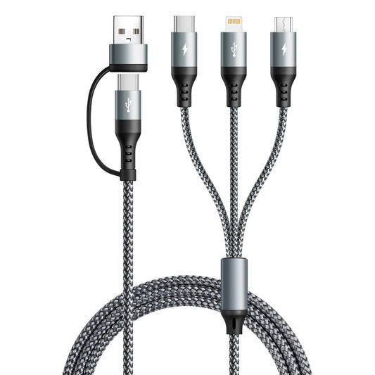 UZAHSK 5 in 1 Multi Charging Cable,1Pack 4Ft USB A/C Multi Charger Cable to Lightning/Type C/Micro USB Ports Braided Multiple Charger Cord for All