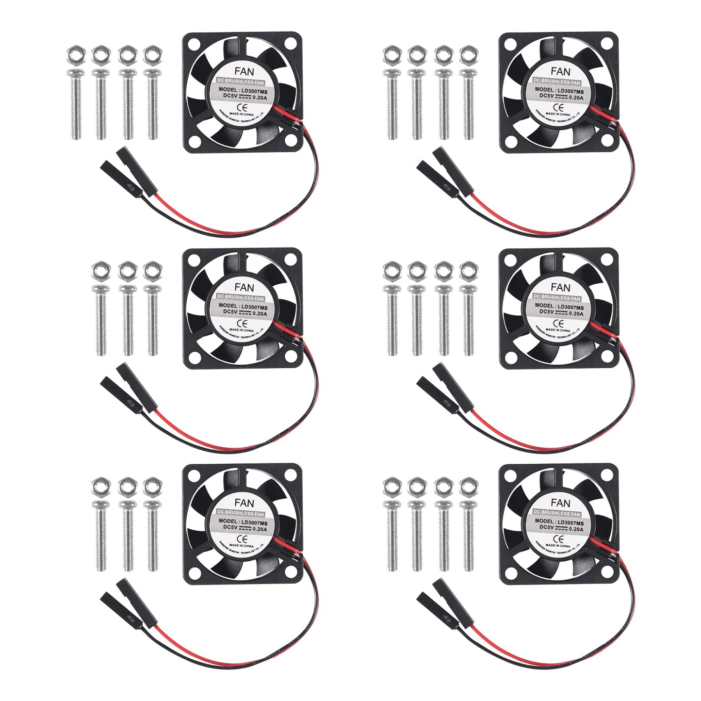 AITIAO 6Pcs 3007 Cooling Fan for Raspberry Pi 4 Fan 30x30x7mm Pi Brushless Cooling Fan 3.3V 5V DC Quiet Fan with Screw kit for Raspberry Pi 4, Pi 3