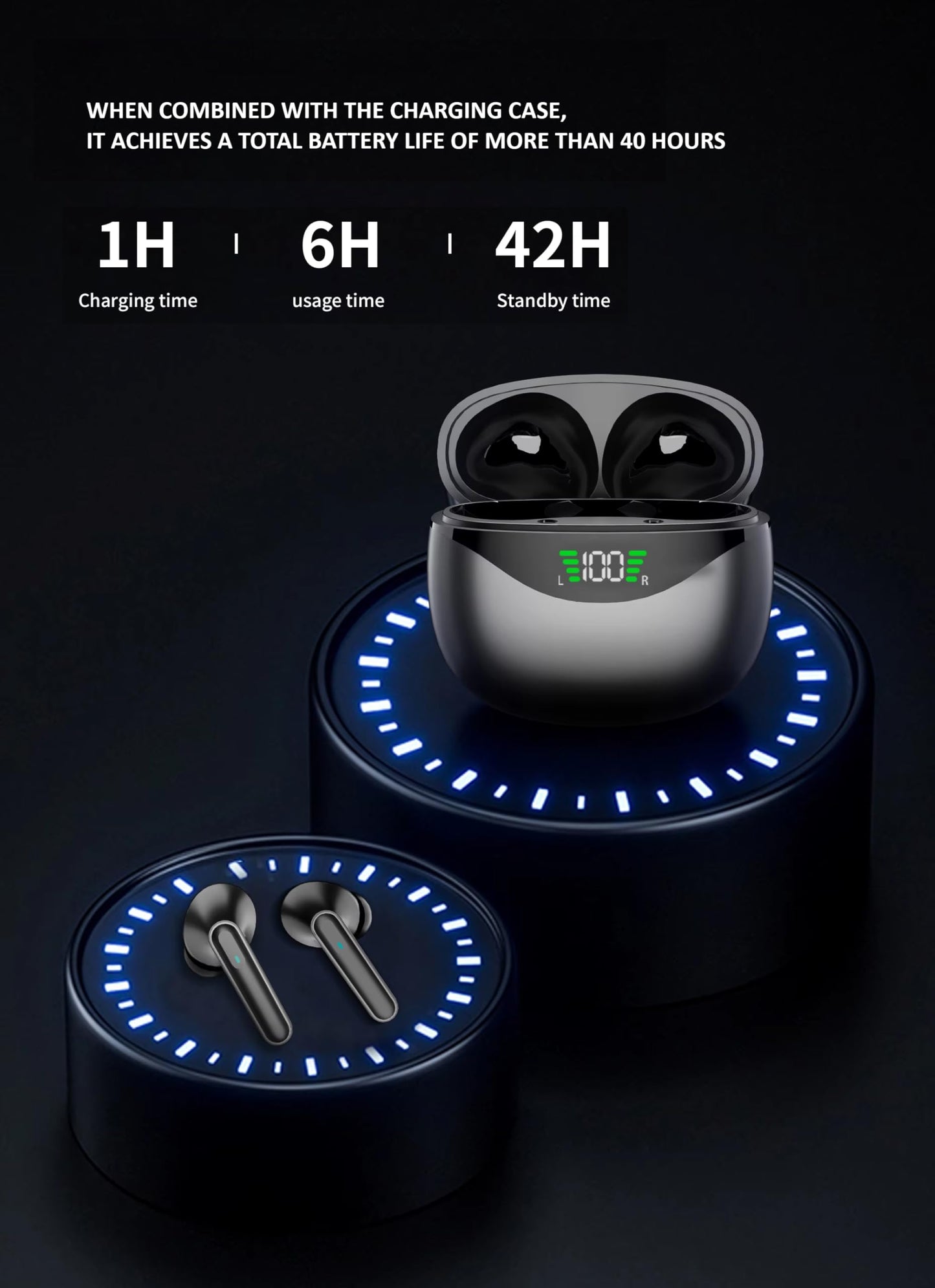 TELKRO Digital Pro 4 Wireless Earbuds, Bluetooth 5.4, Hi-Fi Stereo Sound, Long Battery Life, Hands-Free Calling, Dual LED Display, USB-C Fast