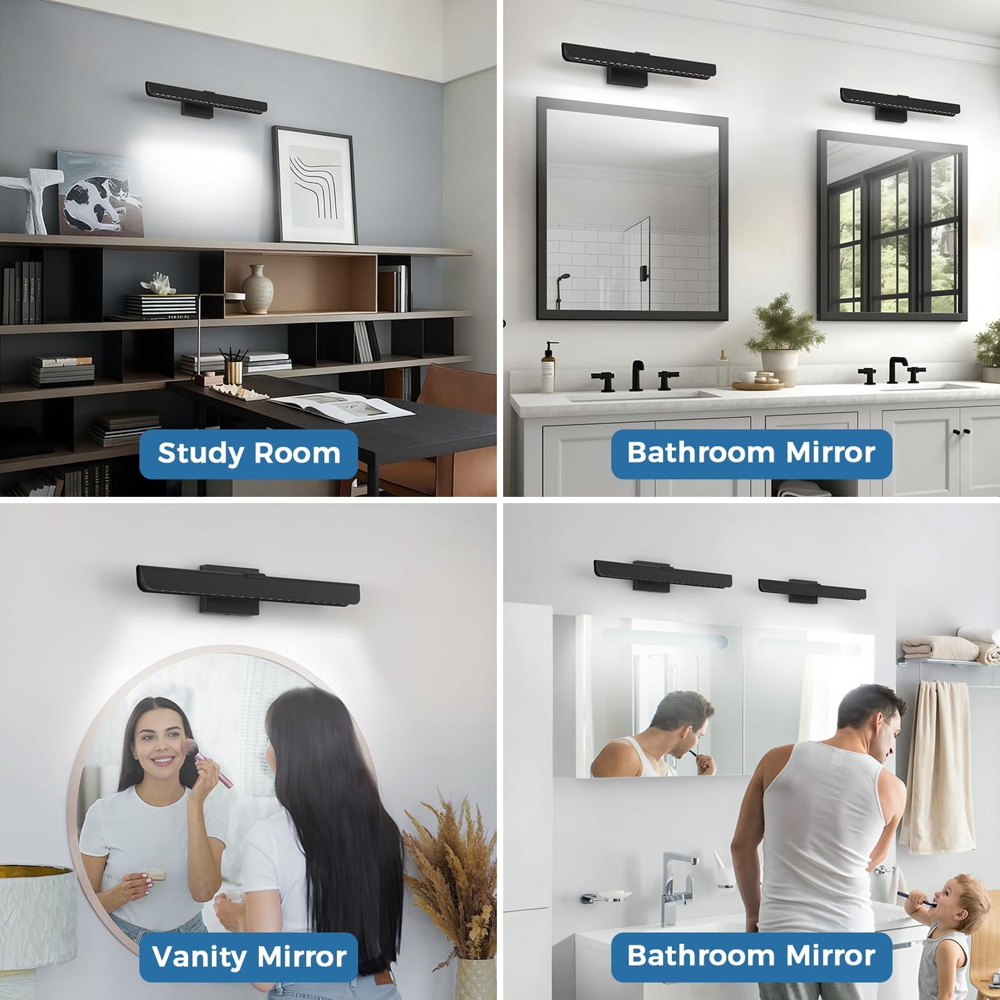 ECOBRT Bathroom Vanity Light, 24 Inch Modern Linear LED Vanity Lights for Bathroom Over Mirror, Dimmable Matte Black Wall Sconce Lighting Fixture